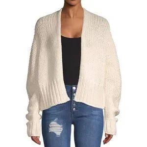 Cardigan Ouvert Free People Bicolore Crème/Blanc - Mélange Lin - Taille L - Occasion Très Bon État